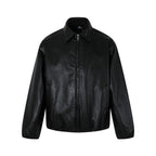 Loose solid color PU leather jacket