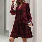 Robe à Manches Longues Entrecoupée Robe de Soirée Robe en Velours
