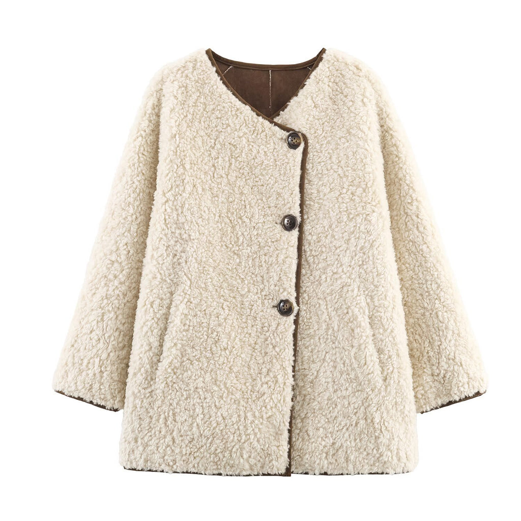 Manteau ample en suède et fourrure d'agneau