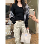 Pull en tricot de laine et soie de vison à col U pour femme, manches longues, couche intérieure épaisse et chaude