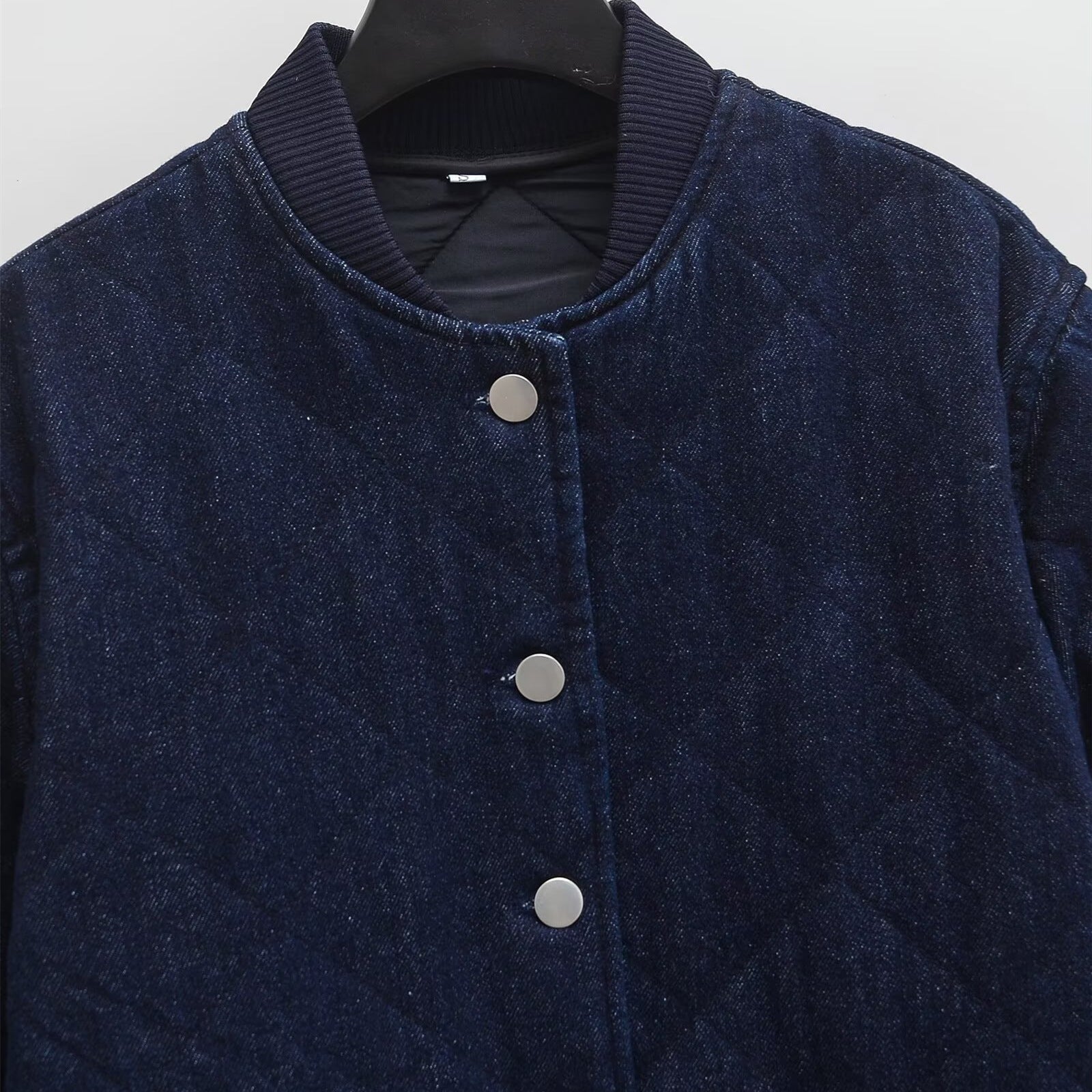 Veste Denim Délavée Col Montant