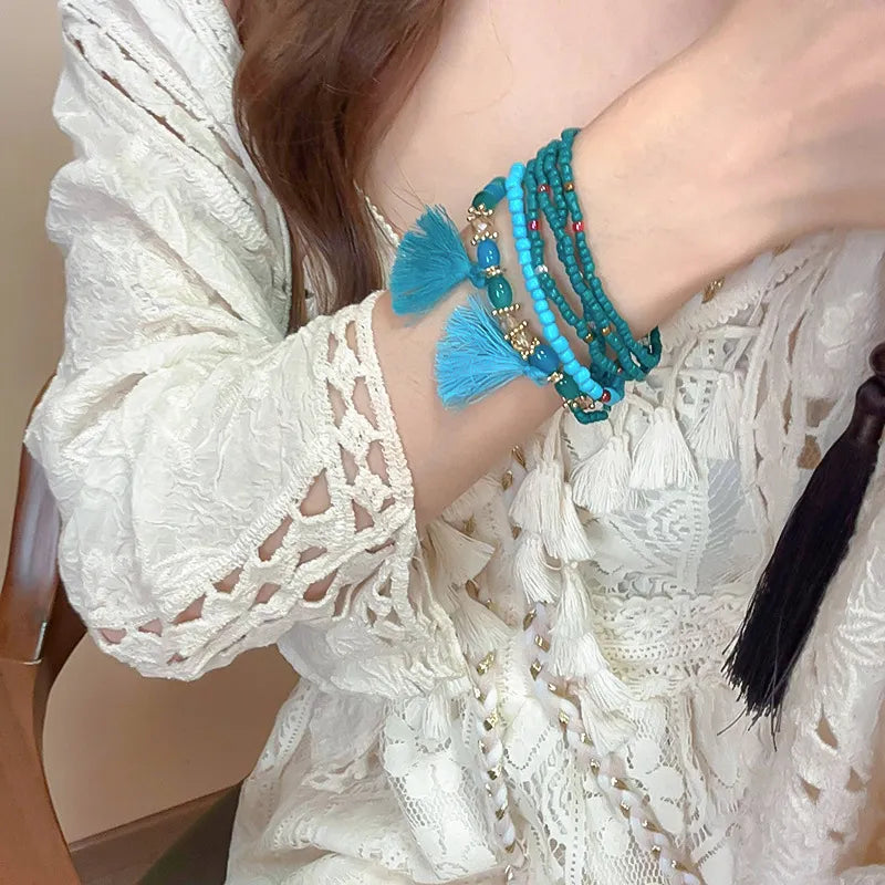 Bracelet Perles Riz Pompon