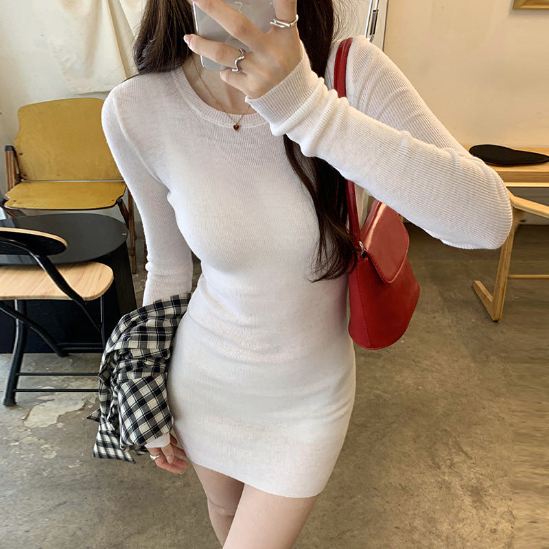 Pull en maille de laine unie pour femme, coupe ajustée, mi-long, manches longues